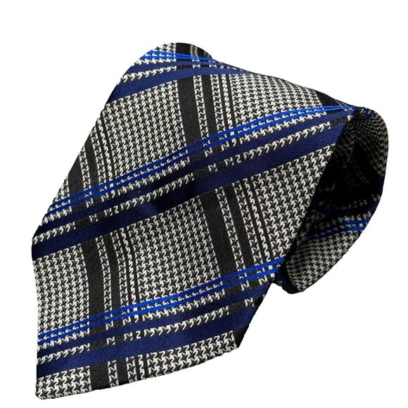 ETRO Milano Tie Houndstooth Plaid Woven Made in Italy 100% Silk Grey/Blue 4" - Picture 1 of 5